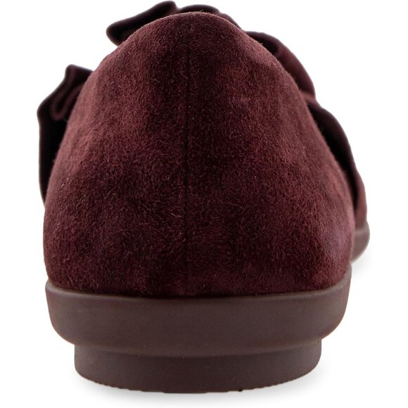 Elegant Deep Aubergine Suede Flats with Ruffle Detail, Size 10 - Dillon By Shoes - Picture 3 of 7